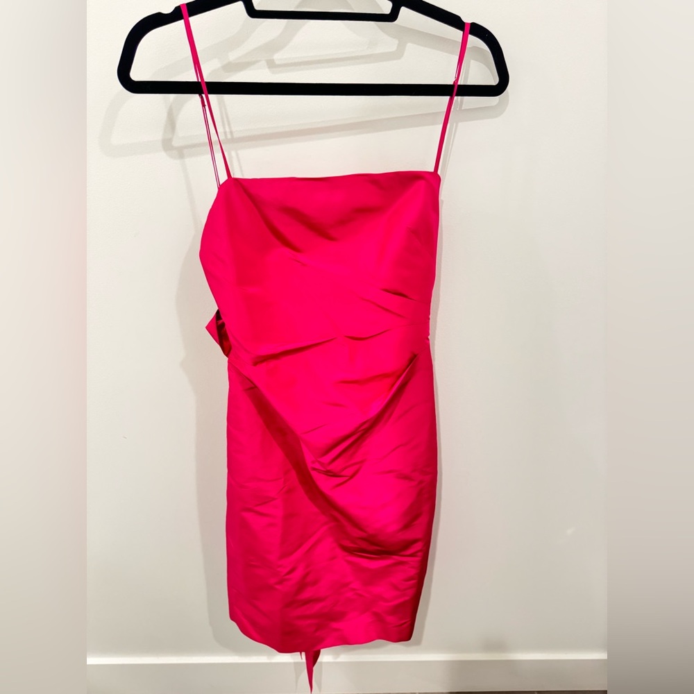 BCBG Max Azria Hot Pink Taffeta Cocktail Dress Size 4 Spaghetti Straps